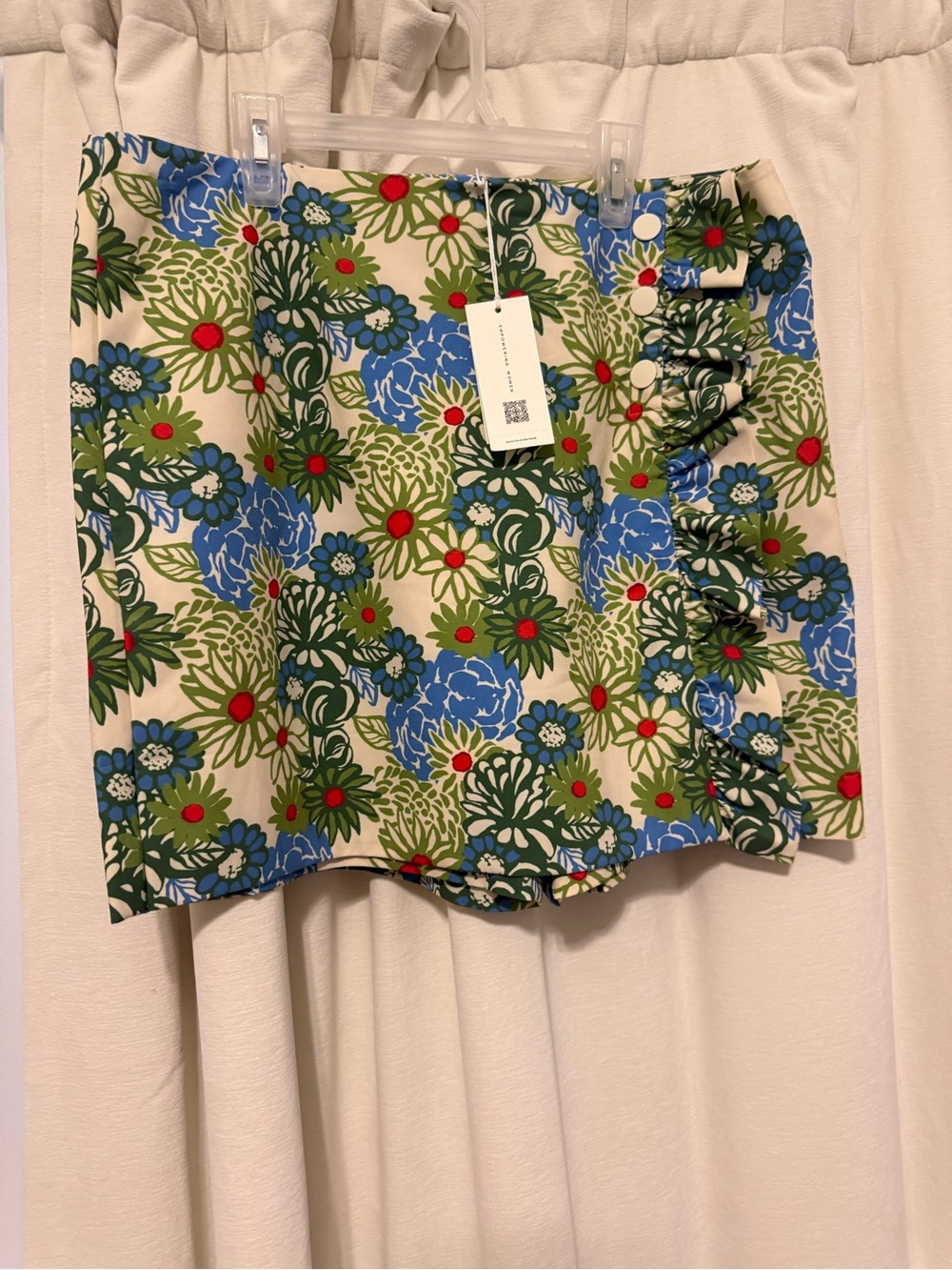 Tory Burch Blue, Green & Red Floral Ruffle Mini Skirt